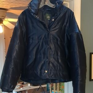 Wild Fable Metallic Navy Puffer Jacket